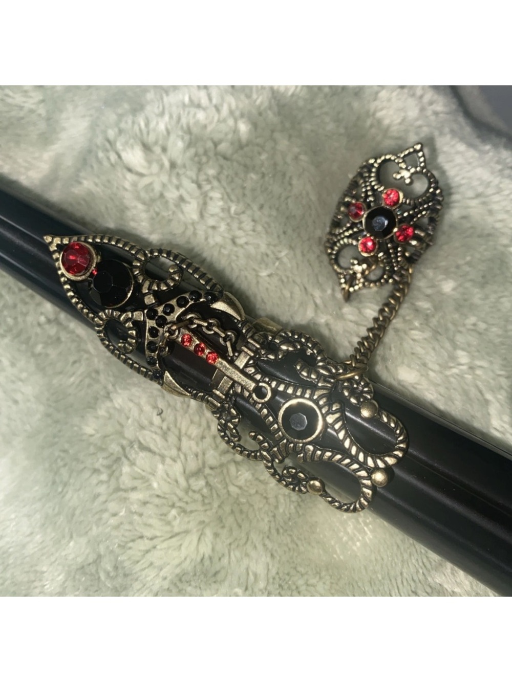 Goth Steampunk Gothic Whimsigoth Adjustable Double Armour Finger Ring Cross